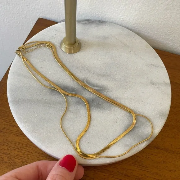 Snake Chain double layered Gold color Necklace - Picture 13 of 13